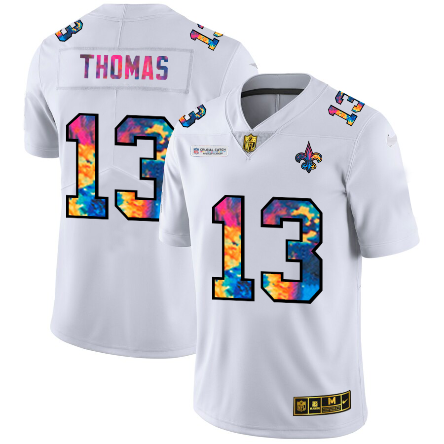 New Orleans Saints #13 Michael Thomas Men's White Nike Multi-Color 2020 NFL Crucial Catch Limited NFL Jersey