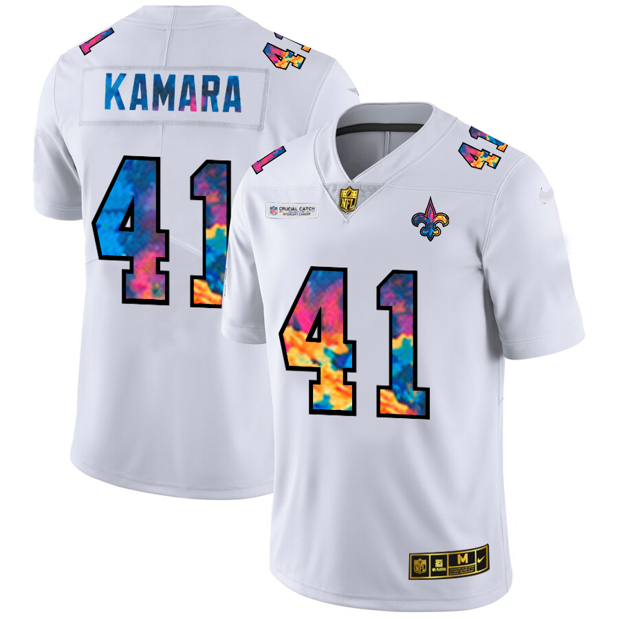 New Orleans Saints #41 Alvin Kamara Men's White Nike Multi-Color 2020 NFL Crucial Catch Limited NFL Jersey
