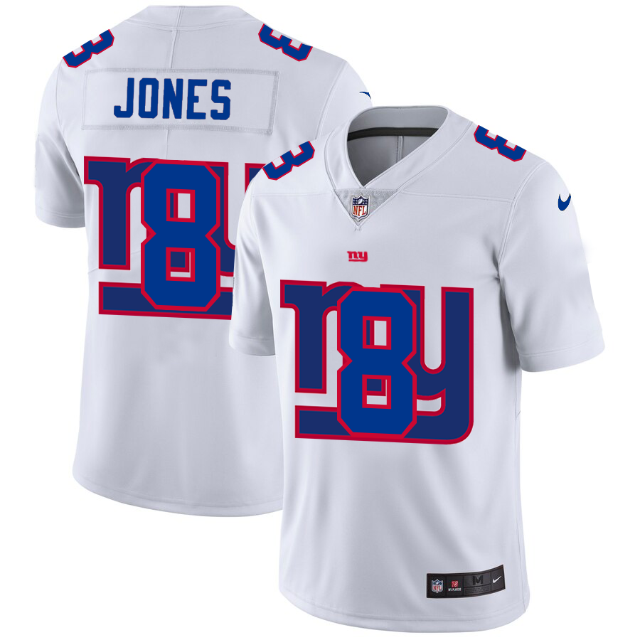 New York Giants #8 Daniel Jones White Men's Nike Team Logo Dual Overlap Limited NFL Jersey