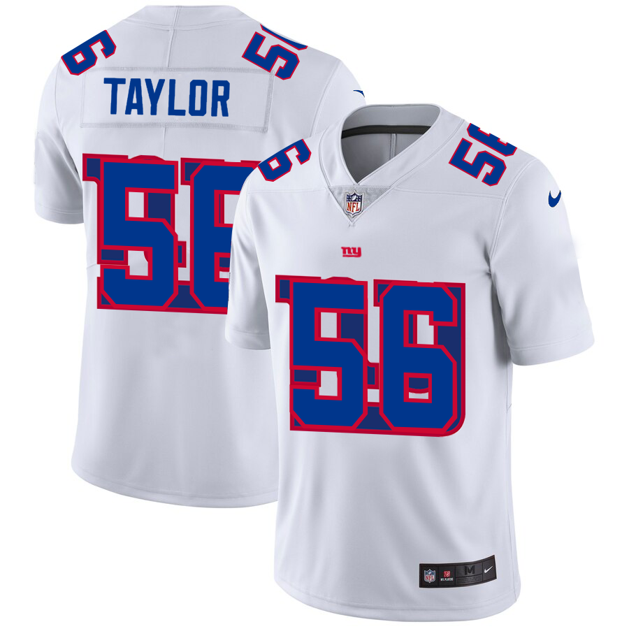New York Giants #56 Lawrence Taylor White Men's Nike Team Logo Dual Overlap Limited NFL Jersey