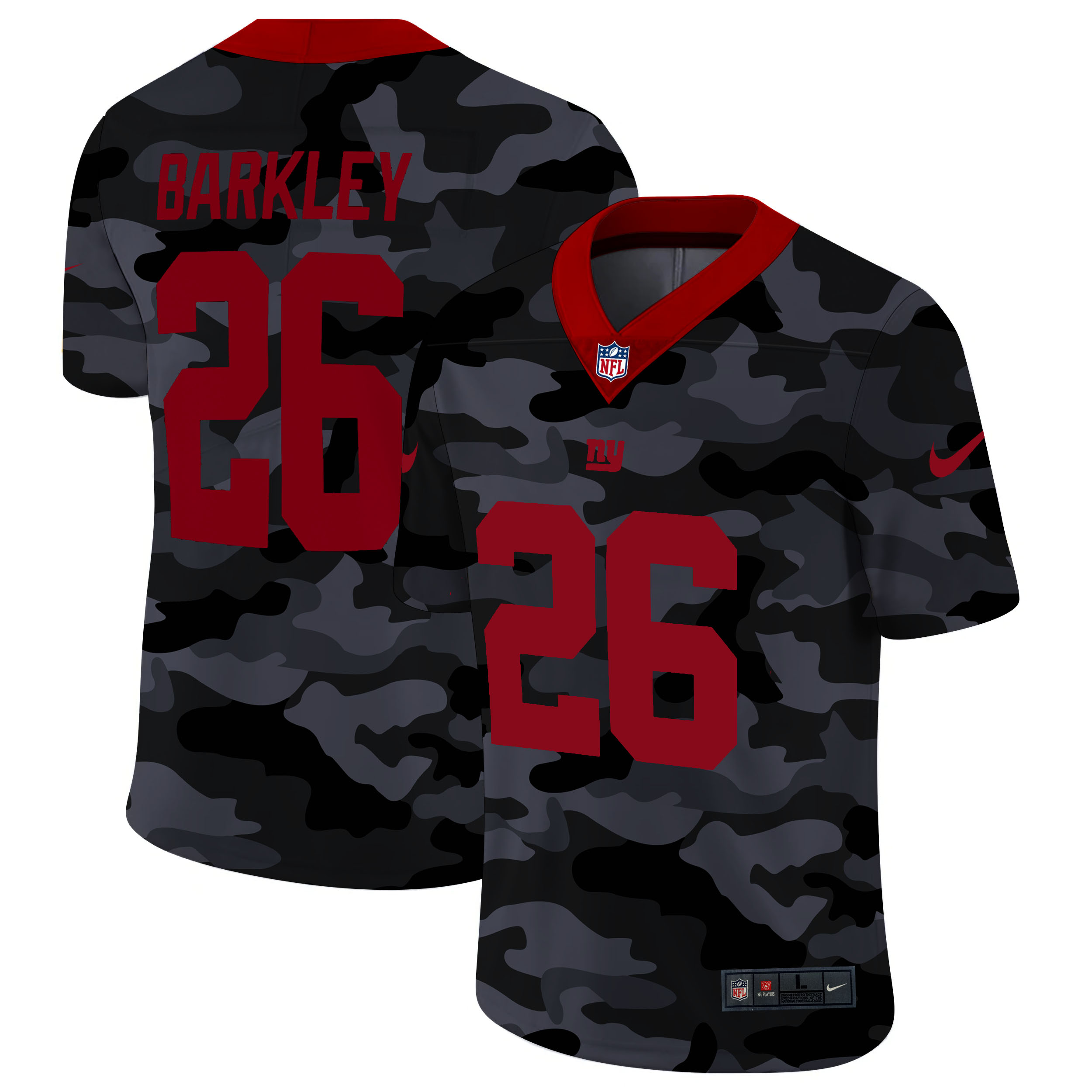 New York Giants #26 Saquon Barkley Men's Nike 2020 Black CAMO Red Vapor Untouchable Limited Stitched NFL Jersey