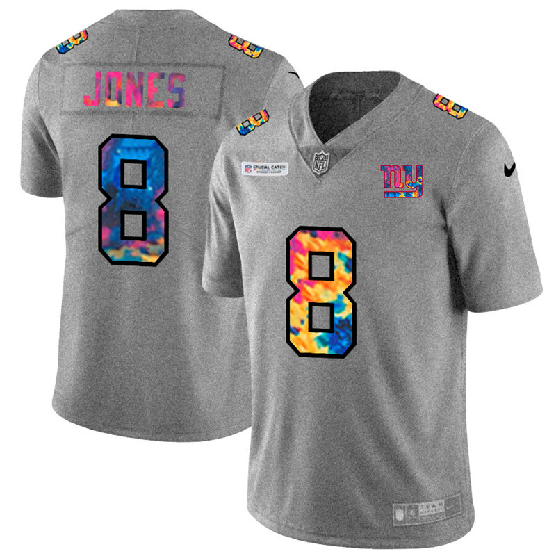 New York Giants #8 Daniel Jones Men's Nike Multi-Color 2020 NFL Crucial Catch NFL Jersey Greyheather