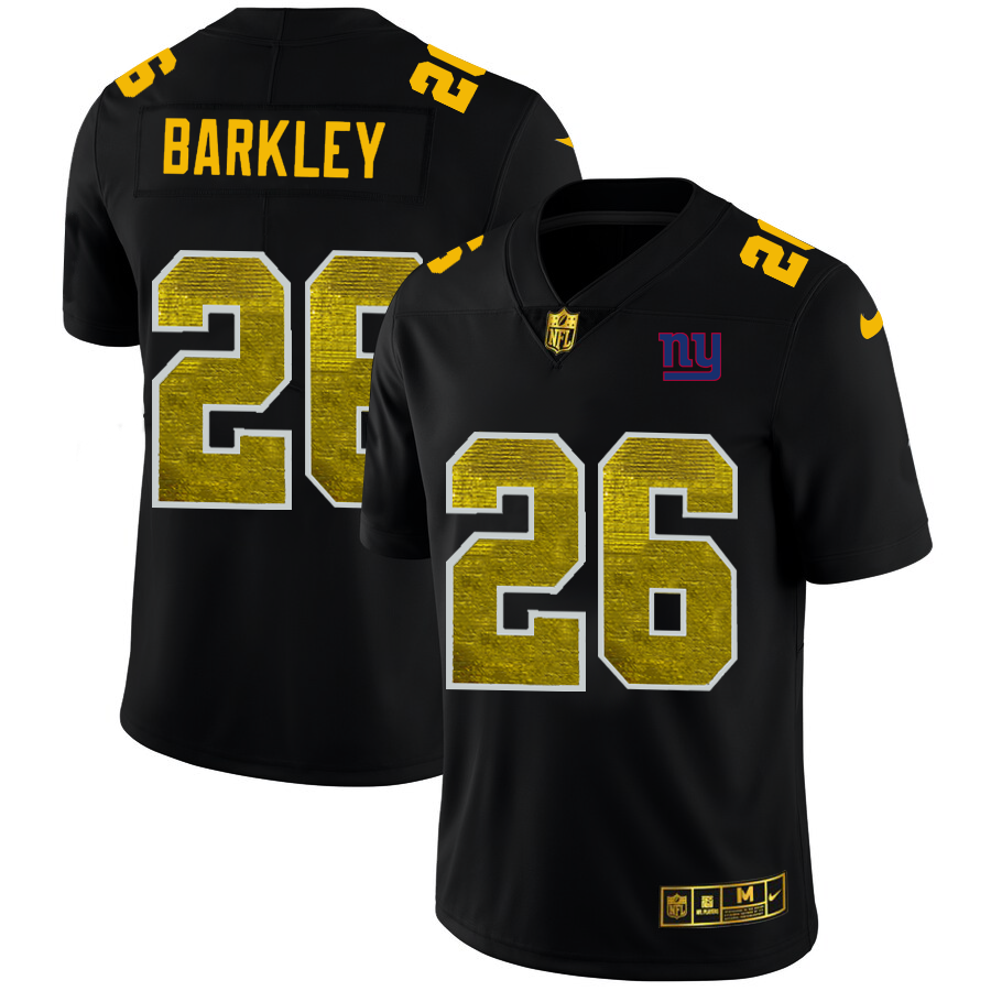 New York Giants #26 Saquon Barkley Men's Black Nike Golden Sequin Vapor Limited NFL Jersey