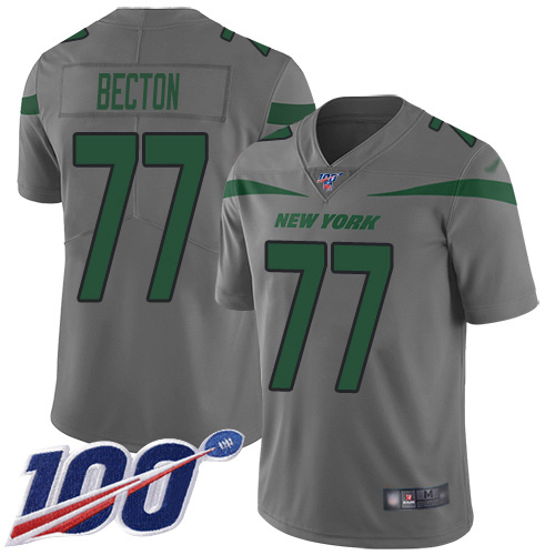 Nike Jets #77 Mekhi Becton Gray Men's Stitched NFL Limited Inverted Legend 100th Season Jersey