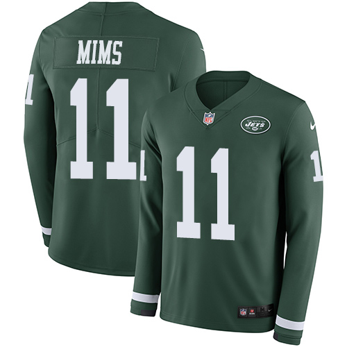 Nike Jets #11 Denzel Mim Green Team Color Men's Stitched NFL Limited Therma Long Sleeve Jersey