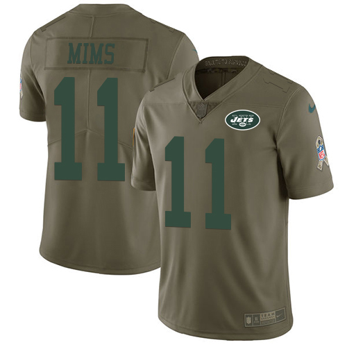 Nike Jets #11 Denzel Mim Olive Men's Stitched NFL Limited 2017 Salute To Service Jersey