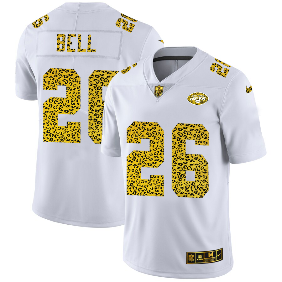 New York Jets #26 Le'Veon Bell Men's Nike Flocked Leopard Print Vapor Limited NFL Jersey White