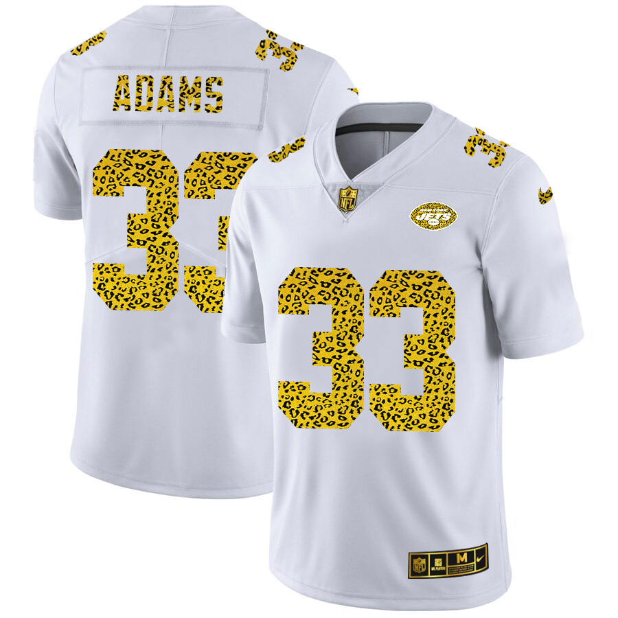 New York Jets #33 Jamal Adams Men's Nike Flocked Leopard Print Vapor Limited NFL Jersey White
