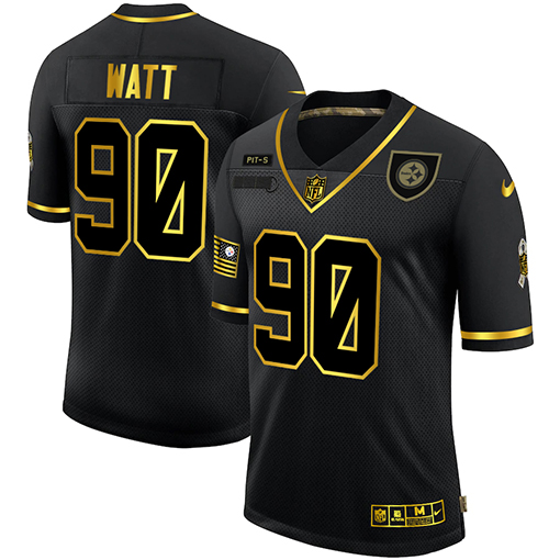 Pittsburgh Steelers #90 T.J. Watt Men's Nike 2020 Salute To Service Golden Limited NFL Jersey Black