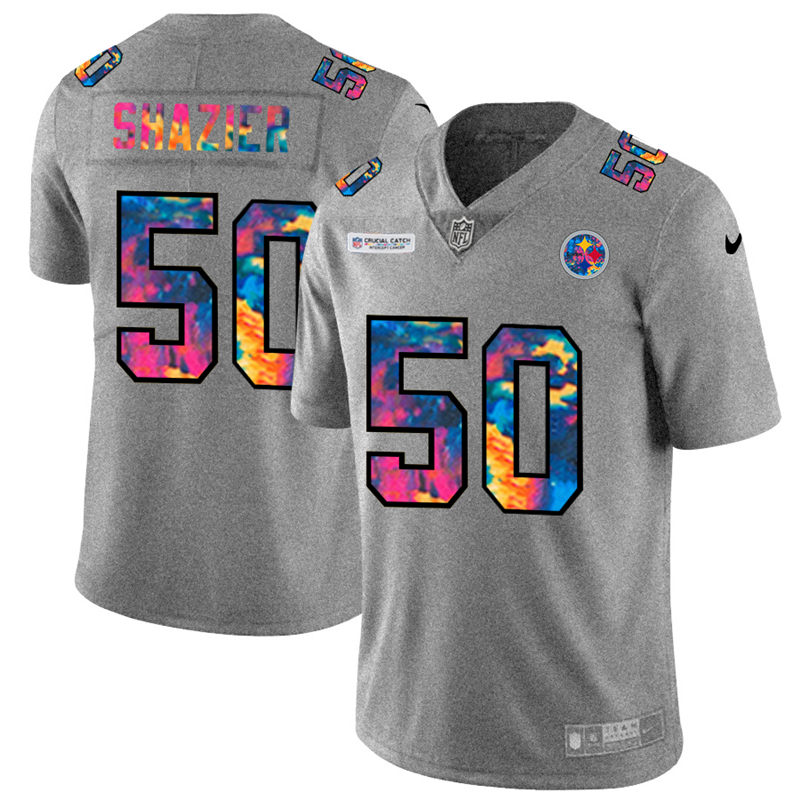 Pittsburgh Steelers #50 Ryan Shazier Men's Nike Multi-Color 2020 NFL Crucial Catch NFL Jersey Greyheather