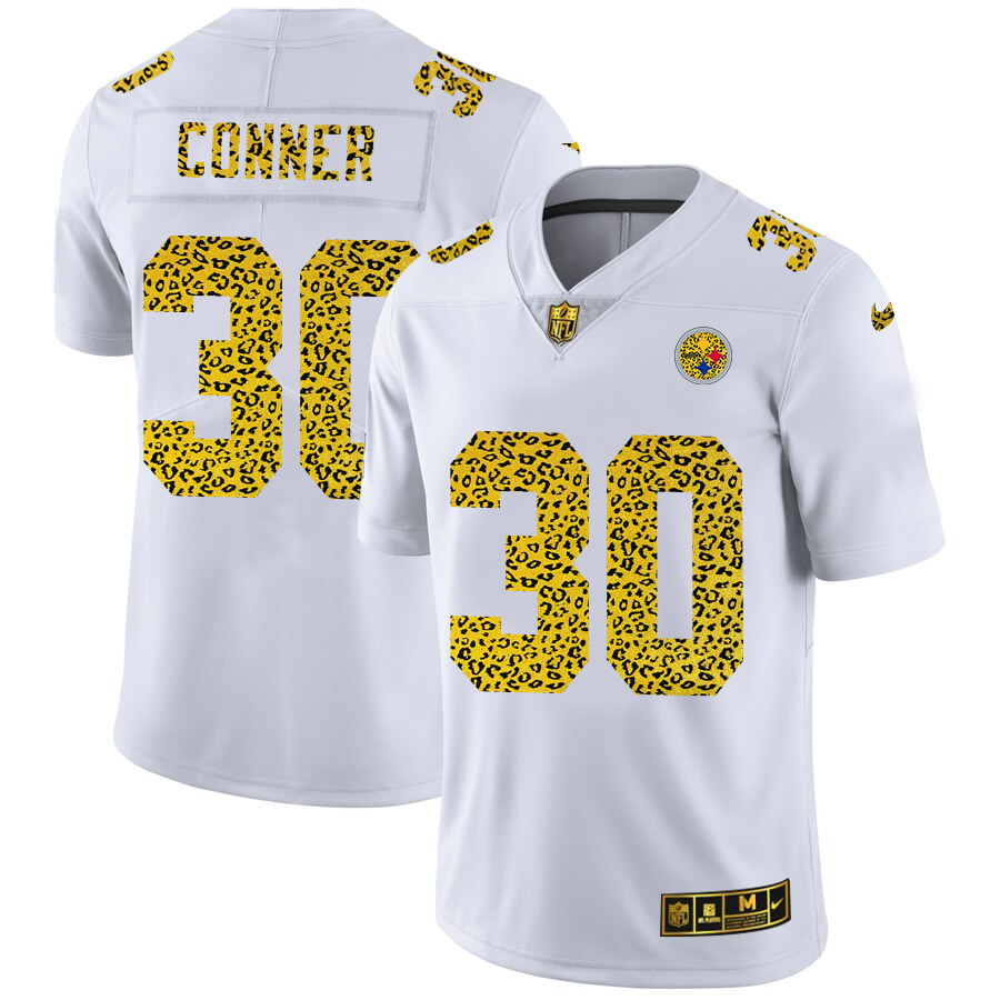 Pittsburgh Steelers #30 James Conner Men's Nike Flocked Leopard Print Vapor Limited NFL Jersey White