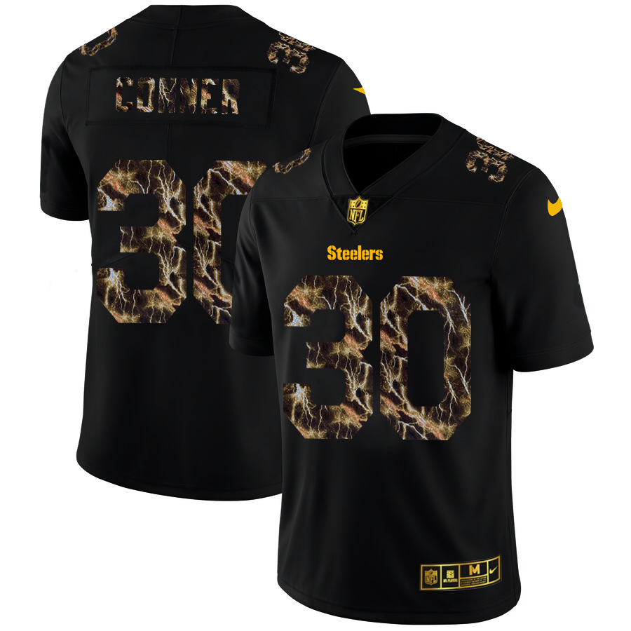 Pittsburgh Steelers #30 James Conner Men's Black Nike Flocked Lightning Vapor Limited NFL Jersey