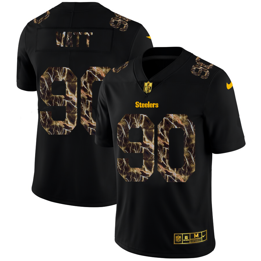 Pittsburgh Steelers #90 T.J. Watt Men's Black Nike Flocked Lightning Vapor Limited NFL Jersey