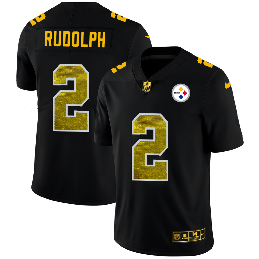 Pittsburgh Steelers #2 Mason Rudolph Men's Black Nike Golden Sequin Vapor Limited NFL Jersey
