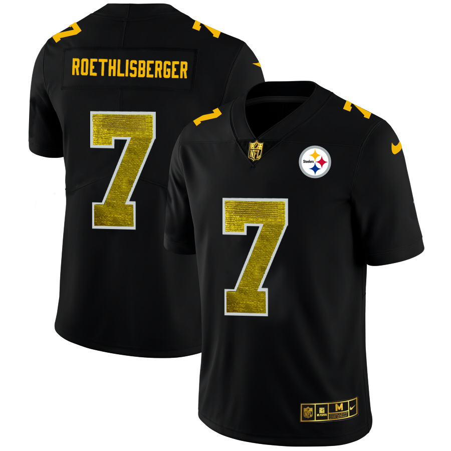Pittsburgh Steelers #7 Ben Roethlisberger Men's Black Nike Golden Sequin Vapor Limited NFL Jersey