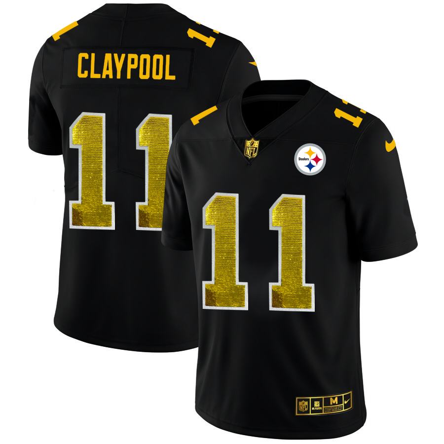 Pittsburgh Steelers #11 Chase Claypool Men's Black Nike Golden Sequin Vapor Limited NFL Jersey