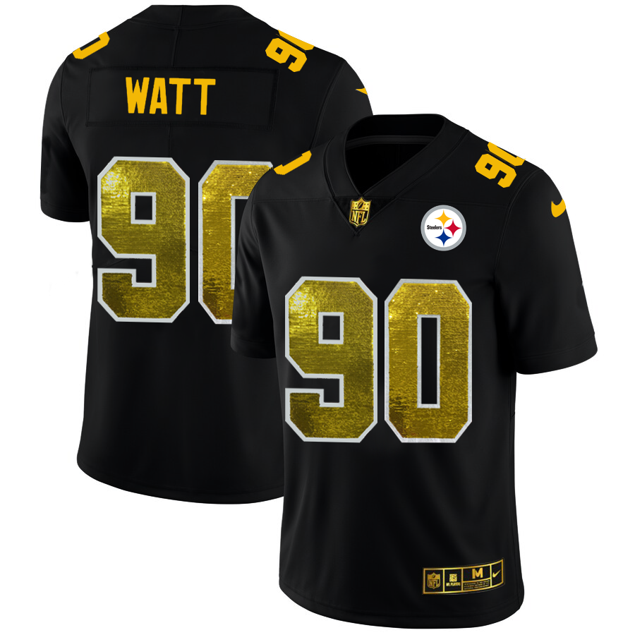 Pittsburgh Steelers #90 T.J. Watt Men's Black Nike Golden Sequin Vapor Limited NFL Jersey