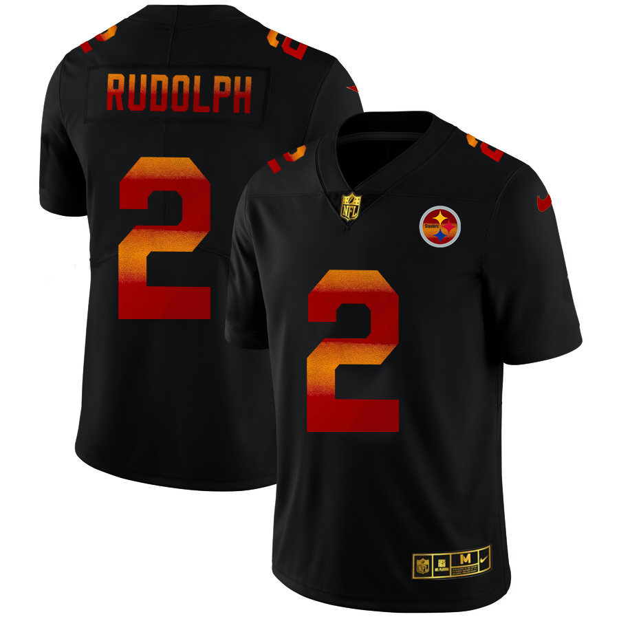 Pittsburgh Steelers #2 Mason Rudolph Men's Black Nike Red Orange Stripe Vapor Limited NFL Jersey