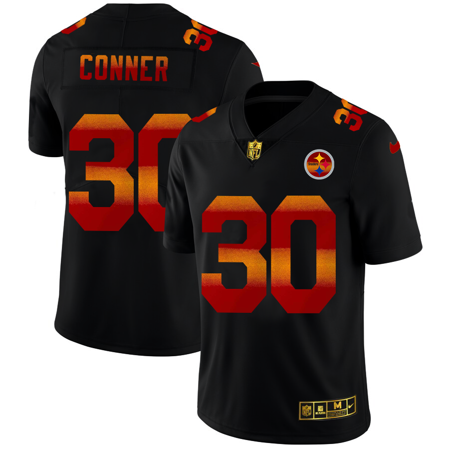 Pittsburgh Steelers #30 James Conner Men's Black Nike Red Orange Stripe Vapor Limited NFL Jersey