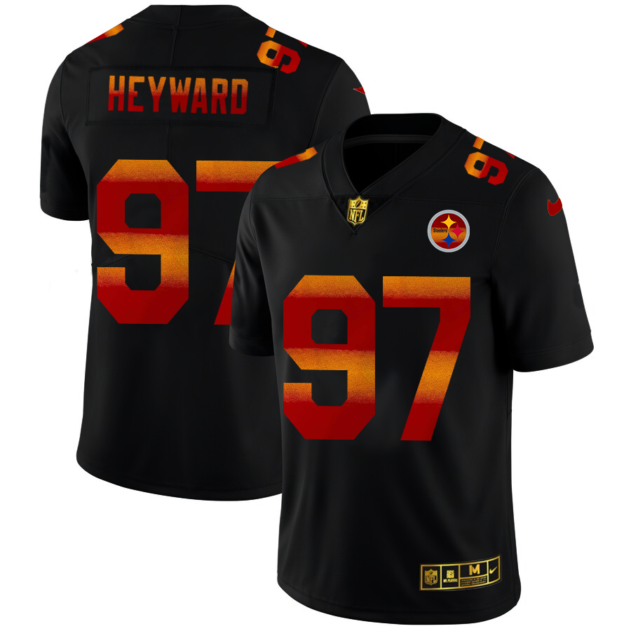 Pittsburgh Steelers #97 Cameron Heyward Men's Black Nike Red Orange Stripe Vapor Limited NFL Jersey