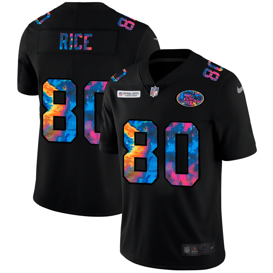 San Francisco 49ers #80 Jerry Rice Men's Nike Multi-Color Black 2020 NFL Crucial Catch Vapor Untouchable Limited Jersey
