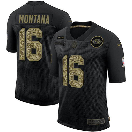 San Francisco 49ers #16 Joe Montana Men's Nike 2020 Salute To Service Camo Limited NFL Jersey Black