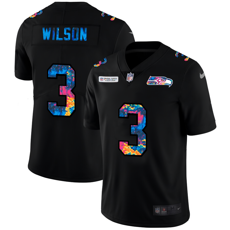 Seattle Seahawks #3 Russell Wilson Men's Nike Multi-Color Black 2020 NFL Crucial Catch Vapor Untouchable Limited Jersey