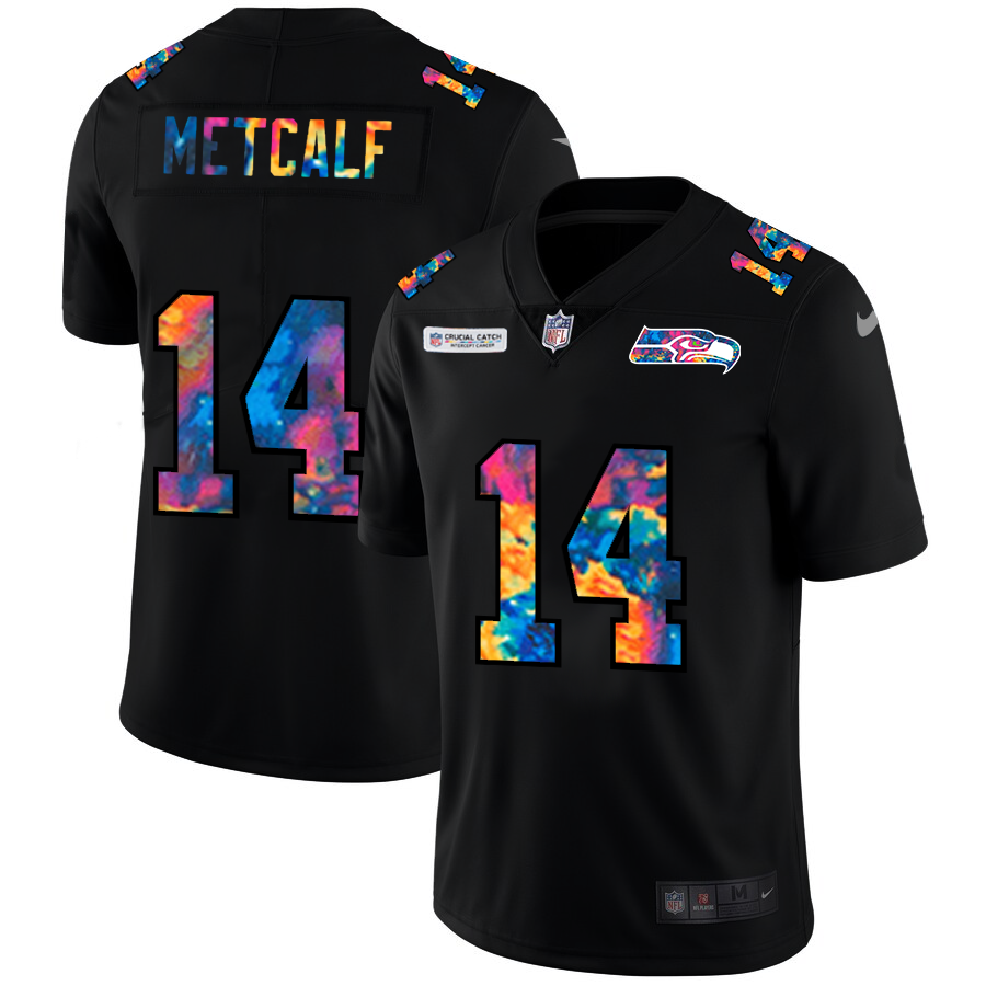 Seattle Seahawks #14 DK Metcalf Men's Nike Multi-Color Black 2020 NFL Crucial Catch Vapor Untouchable Limited Jersey