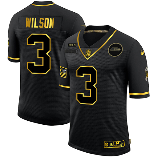 Seattle Seahawks #3 Russell Wilson Men's Nike 2020 Salute To Service Golden Limited NFL Jersey Black