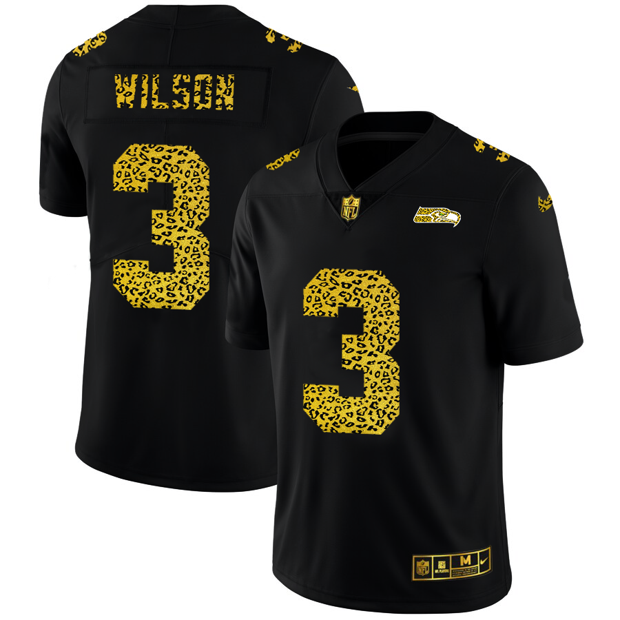 Seattle Seahawks #3 Russell Wilson Men's Nike Leopard Print Fashion Vapor Limited NFL Jersey Black