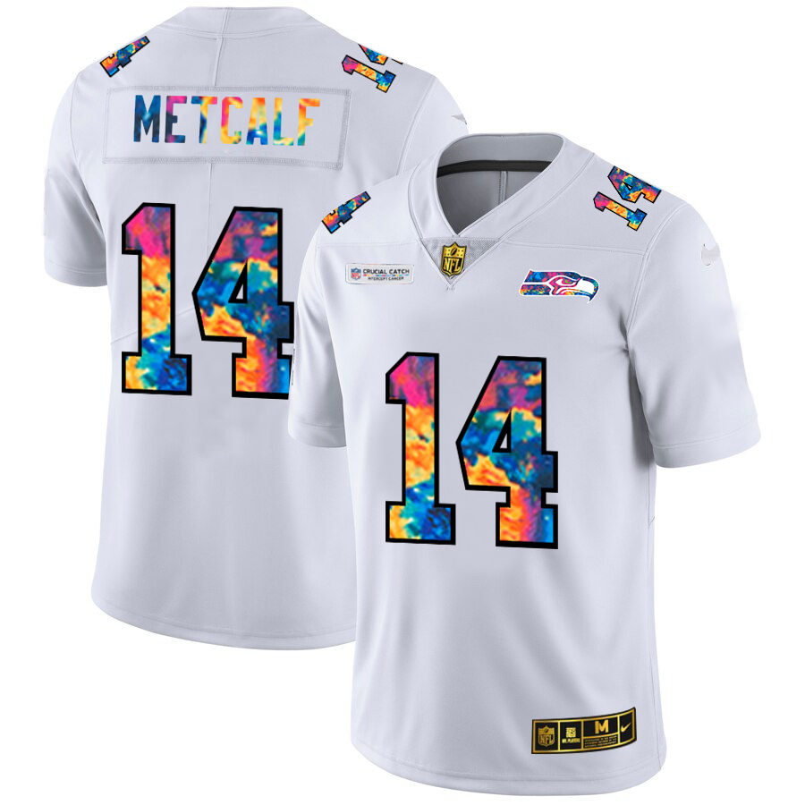 Seattle Seahawks #14 DK Metcalf Men's White Nike Multi-Color 2020 NFL Crucial Catch Limited NFL Jersey