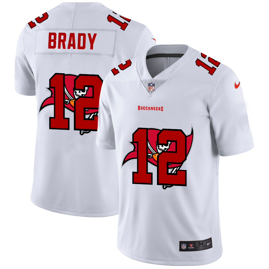 Tampa Bay Buccaneers #12 Tom Brady White Men's Nike Team Logo Dual Overlap Limited NFL Jersey