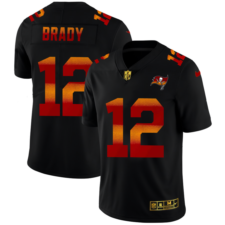 Tampa Bay Buccaneers #12 Tom Brady Men's Black Nike Red Orange Stripe Vapor Limited NFL Jersey
