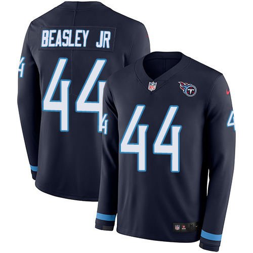 Nike Titans #44 Vic Beasley Jr Navy Blue Team Color Men's Stitched NFL Limited Therma Long Sleeve Jersey