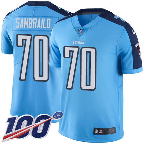 Nike Titans #70 Ty Sambrailo Light Blue Men's Stitched NFL Limited Rush 100th Season Jersey
