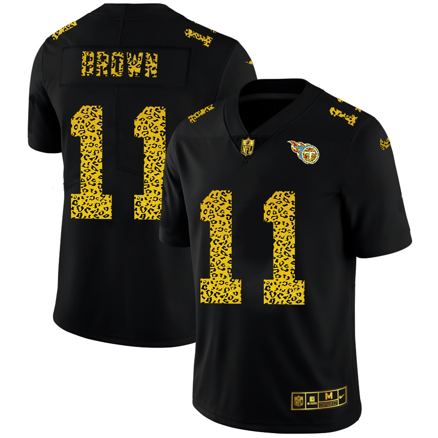 Tennessee Titans #11 A.J. Brown Men's Nike Leopard Print Fashion Vapor Limited NFL Jersey Black