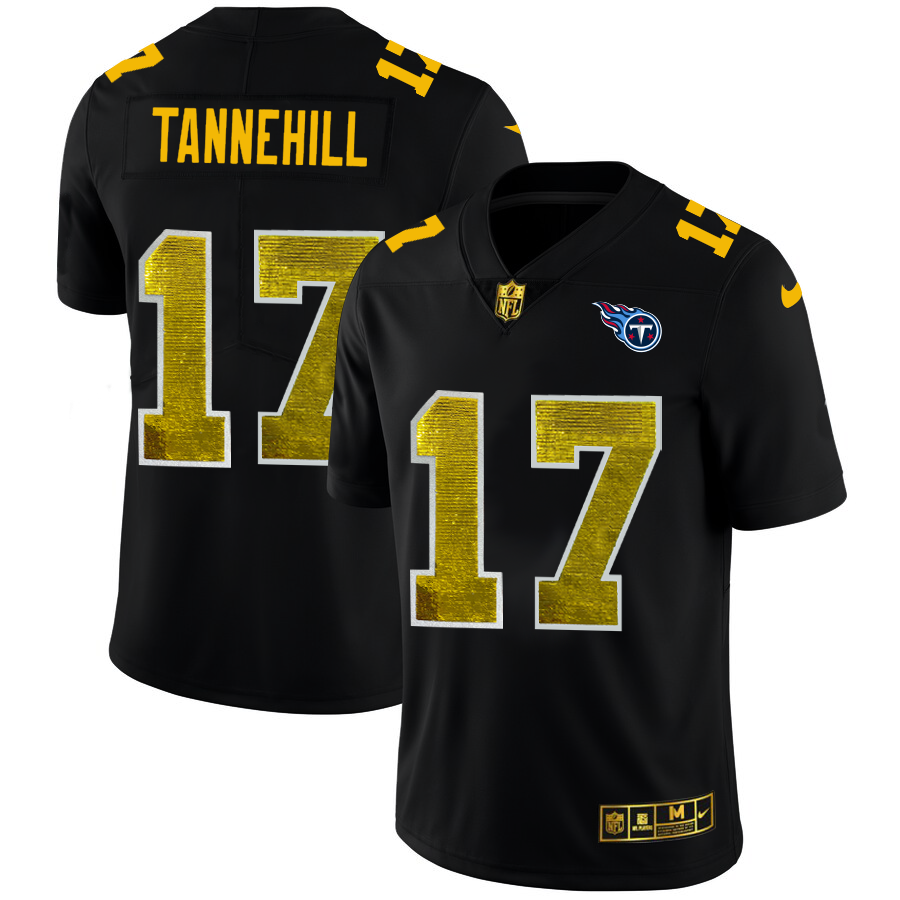 Tennessee Titans #17 Ryan Tannehill Men's Black Nike Golden Sequin Vapor Limited NFL Jersey