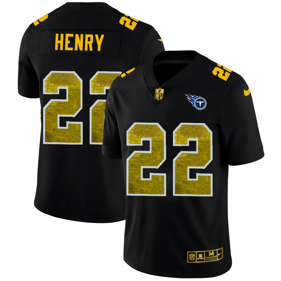 Tennessee Titans #22 Derrick Henry Men's Black Nike Golden Sequin Vapor Limited NFL Jersey