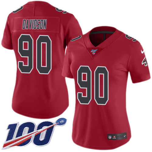 Nike Falcons #90 Marlon Davidson Red Women's Stitched NFL Limited Rush 100th Season Jersey