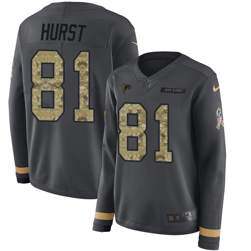 Nike Falcons #81 Hayden Hurst Anthracite Salute to Service Women's Stitched NFL Limited Therma Long Sleeve Jersey