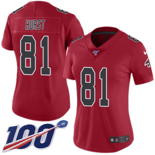 Nike Falcons #81 Hayden Hurst Red Women's Stitched NFL Limited Rush 100th Season Jersey