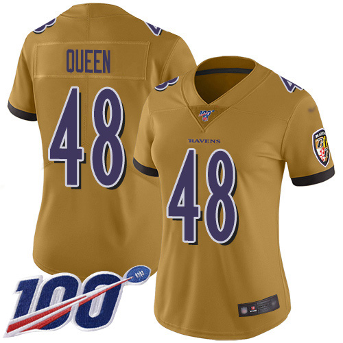 Nike Ravens #48 Patrick Queen Gold Women's Stitched NFL Limited Inverted Legend 100th Season Jersey