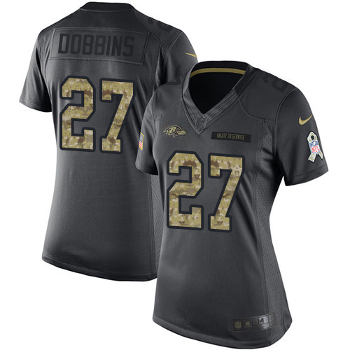 Nike Ravens #27 J.K. Dobbins Black Women's Stitched NFL Limited 2016 Salute to Service Jersey