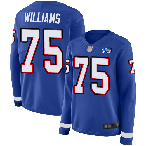Nike Bills #75 Daryl Williams Royal Blue Team Color Women's Stitched NFL Limited Therma Long Sleeve Jersey