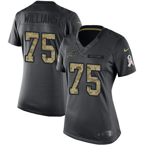 Nike Bills #75 Daryl Williams Black Women's Stitched NFL Limited 2016 Salute to Service Jersey