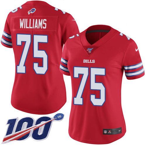 Nike Bills #75 Daryl Williams Red Women's Stitched NFL Limited Rush 100th Season Jersey