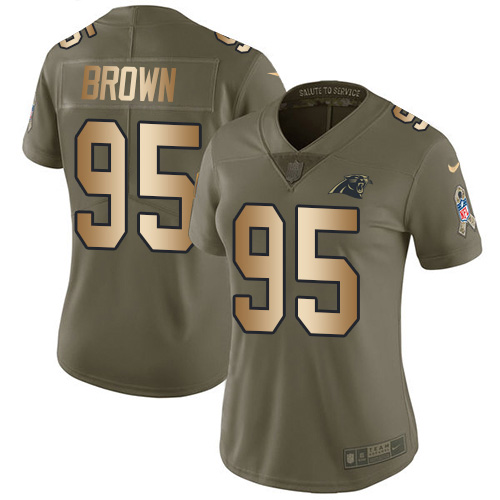Nike Panthers #95 Derrick Brown Olive/Gold Women's Stitched NFL Limited 2017 Salute To Service Jersey