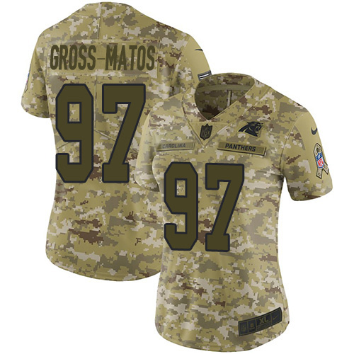 Nike Panthers #97 Yetur Gross-Matos Camo Women's Stitched NFL Limited 2018 Salute To Service Jersey