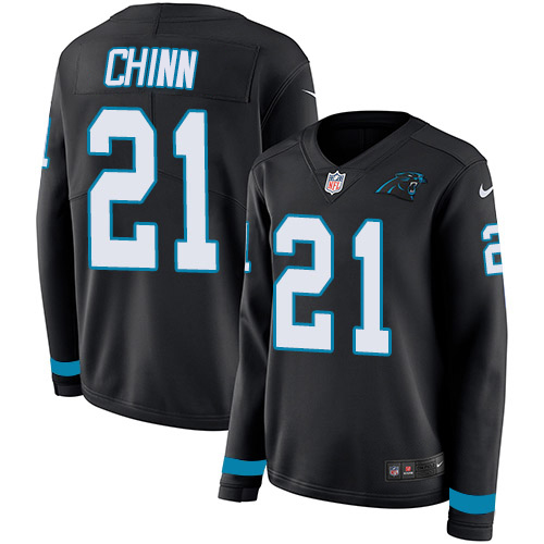 Nike Panthers #21 Jeremy Chinn Black Team Color Women's Stitched NFL Limited Therma Long Sleeve Jersey