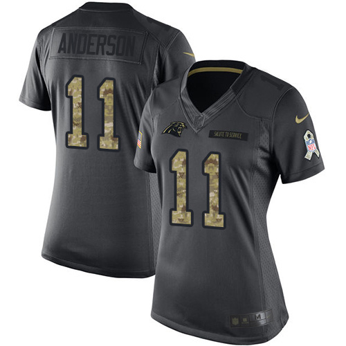 Nike Panthers #11 Robby Anderson Black Women's Stitched NFL Limited 2016 Salute to Service Jersey